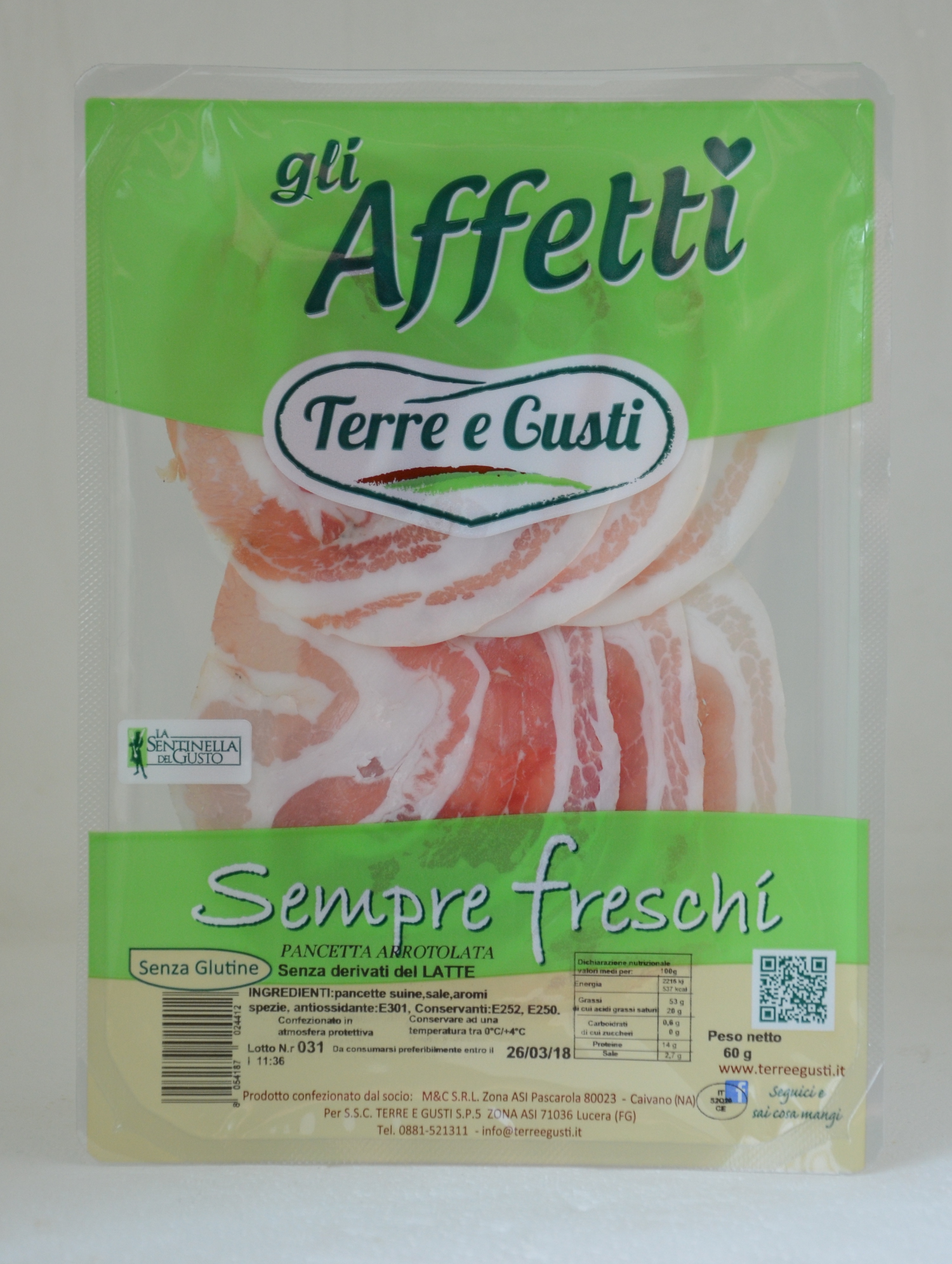 Pancetta Arrotolata affettata Terre e Gusti